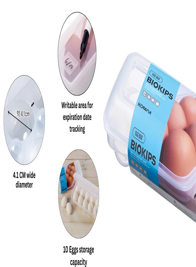 كوماكس صندوق تخزين البيض KOMAX Biokips لـ 10 بيضات - حاوية بيض بلاستيكية خالية من مادة BPA - آمنة للاستخدام في الفريزر والميكروويف وغسالة الصحون - حامل بيض مغطى للثلاجة - Image 4